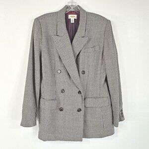 Talbots Double Breasted Houndstooth Blazer Womens Size 10 Vintage Brown Ivory